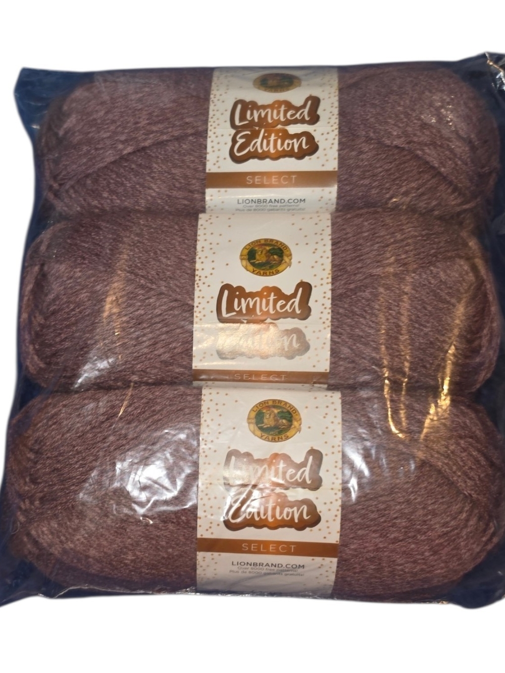 Lion Brand Limited Edition Select Yarn 3 Skeins Mauve Plum DISCONTINUED NWT